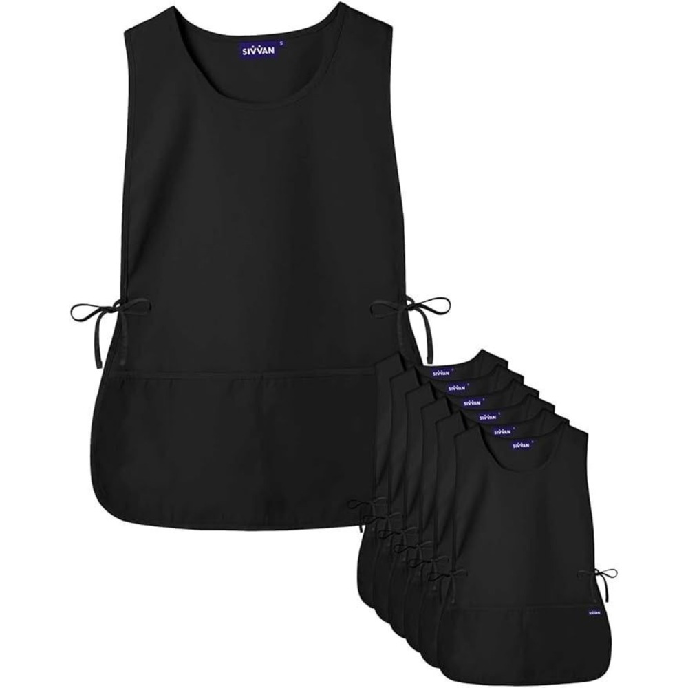 Sivvan 6-Pack Unisex Poly-Cotton Poplin Cobbler Aprons Adjustable Ties - Black